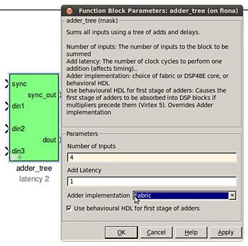 Figure 3. CASPER Library adder tree configuration interface.