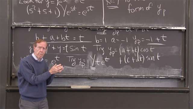 With constant coefficients and special forcing terms (powers of <em>t</em>, cosines/sines, exponentials), a particular solution has this same form.