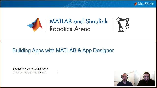 Build apps with MATLAB to automate repetitive interactive code. Sebastian Castro and Connell D'Souza from the Robotics Arena demonstrate building interactive apps using App Designer.