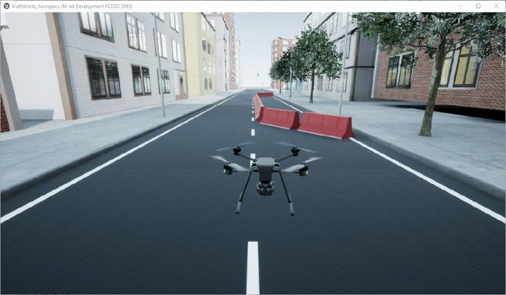 Figure 2 : Simulation drone haute-fidélité avec le bloc Simulation 3D Scene Configuration.
