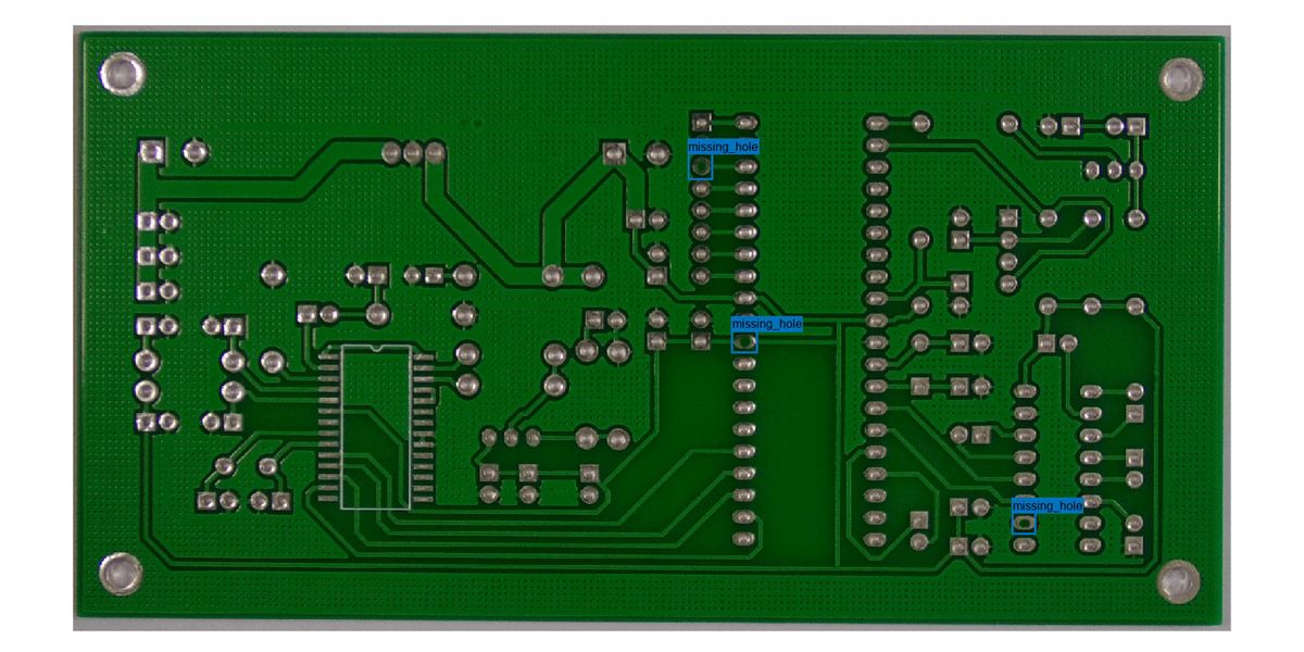 Screenshot of the results of anomaly detection in PCB using the object detection method YOLOX.