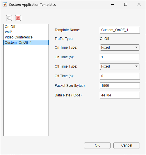 Custom on-off traffic configuration