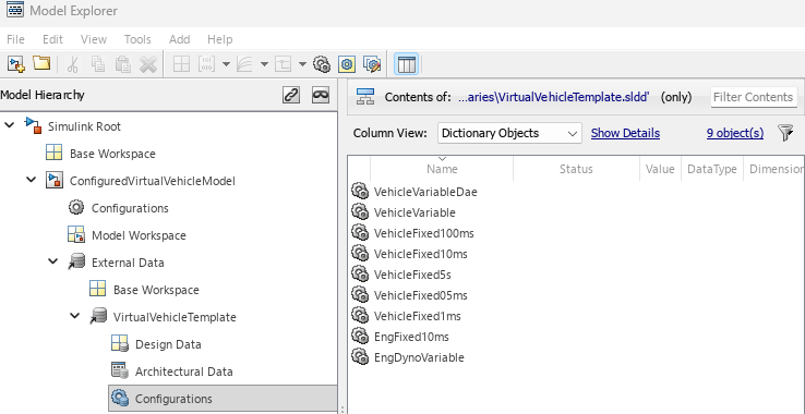 Configuration setting options for VirtualVehicleTemplate data dictionary solver settings.