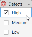 Options for impact, High, Medium and Low, appear below the Defects option on the toolstrip.