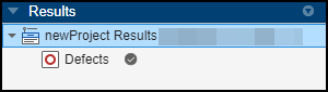 A Defects node appears on Results pane after analysis is complete.