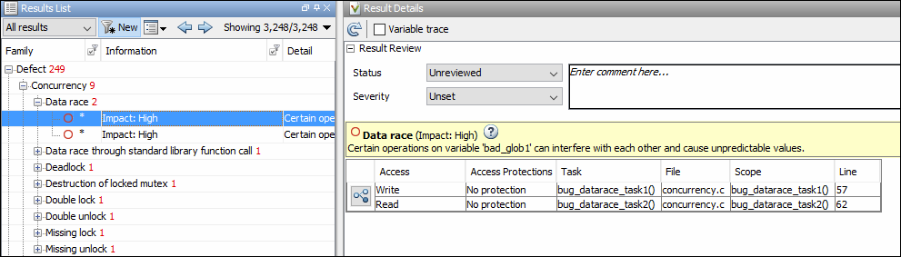 Example data race defect showing different tasks interfering with one another.