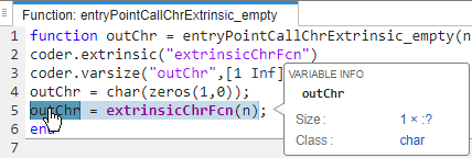 Code generation report, showing size of outChr
