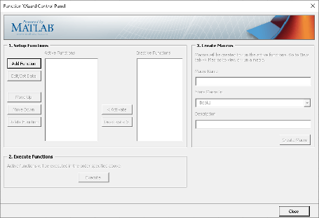 The Function Wizard Control Panel for working with MATLAB functions