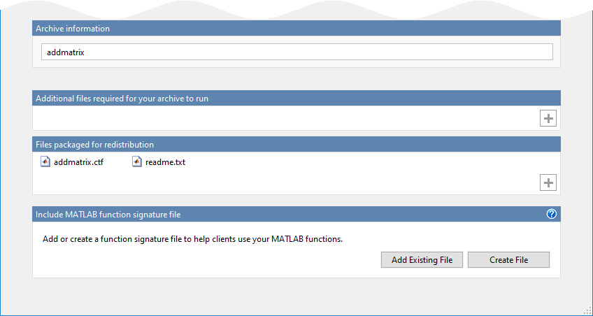 Production Server Compiler with the archive name set to addmatrix