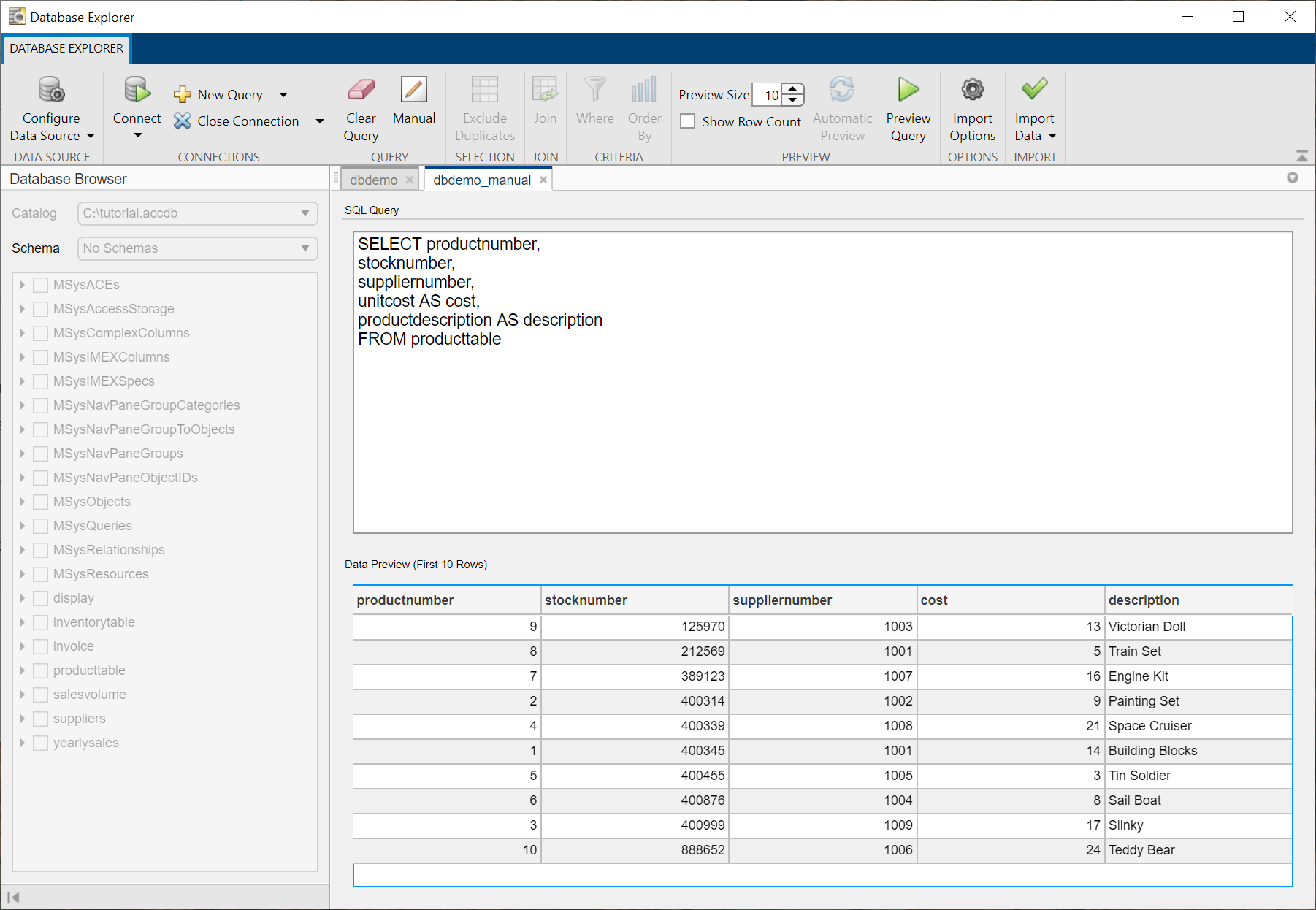 The Data Preview pane displays the first 10 rows and the last two columns are renamed cost and description.