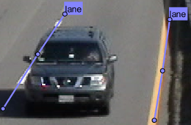 Line labels named "lane" in highway scene