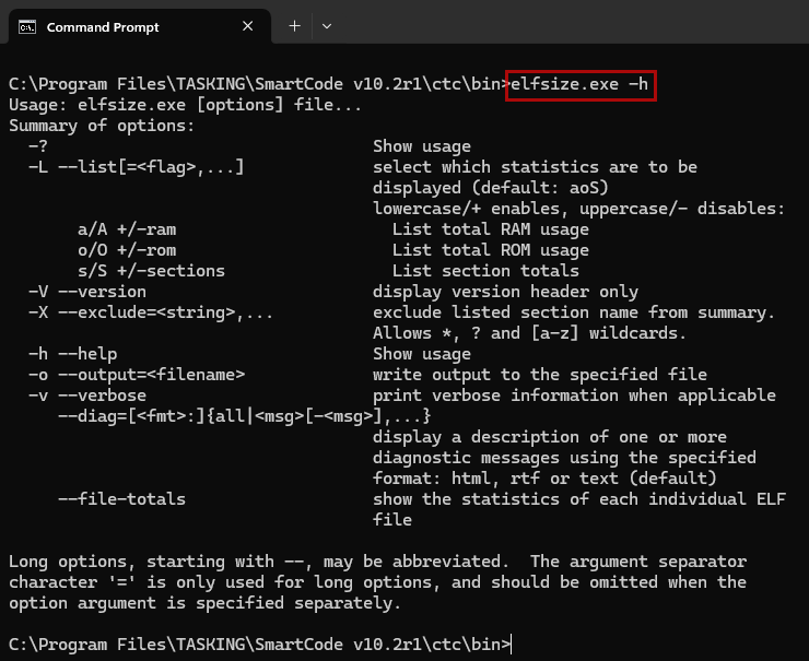 View compiler memory usage options in Command Prompt
