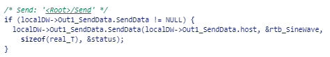 Example code that shows how the step function invokes the service to send instance data and a message to the top model and receives back a return status