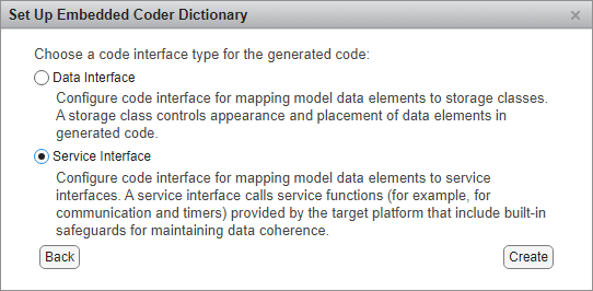 Set Up Embedded Coder Dictionary dialog box.