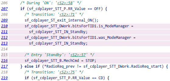 Generated code with six lines for the Standby state highlighted.