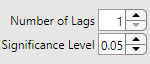 The screen shot shows number of lags set to 1 and significance level set to .05.
