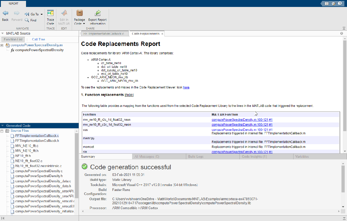 The Code Replacements Report show where code has been replaced.