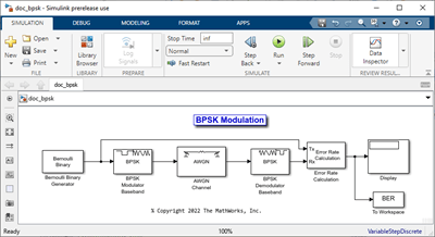 Simulink model of BPSK modulation simulation