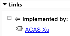 Requirement implementation link in the Requirements Editor.