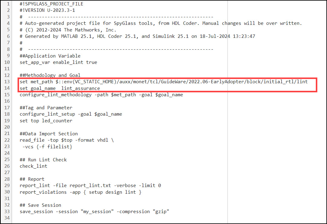 Generated script file with .prj extension in default workflow