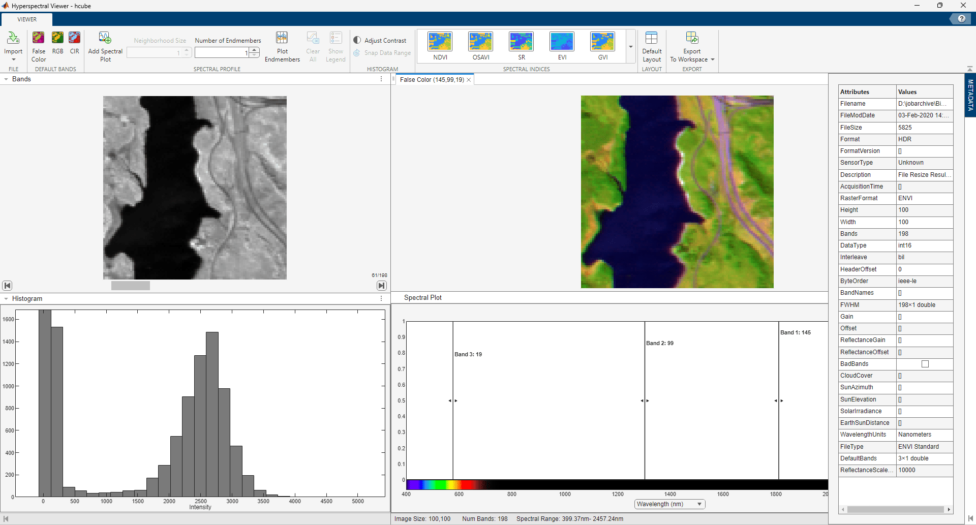 Hyperspectral Viewer Bands Pane