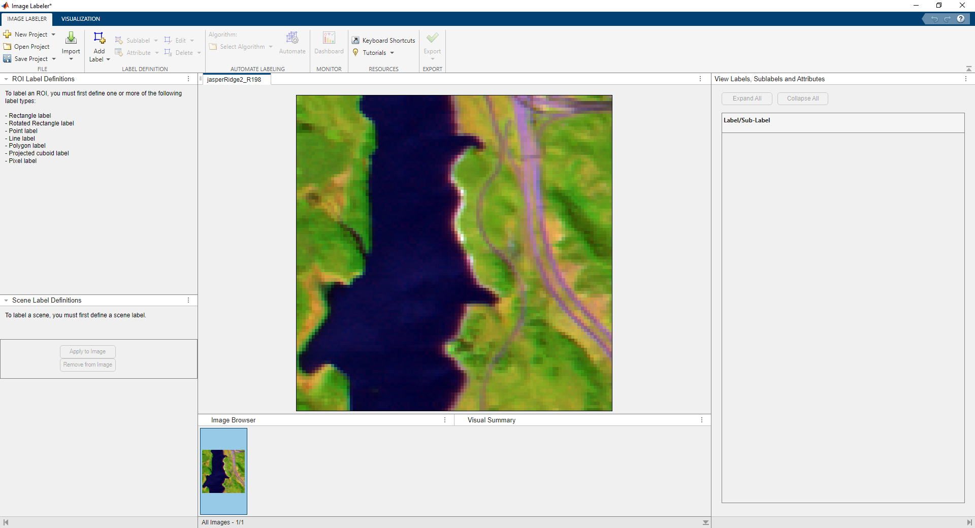 Imported hyperspectral image in Image Labeler