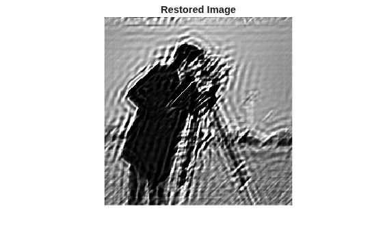 Figure contains an axes object. The hidden axes object with title Restored Image contains an object of type image.