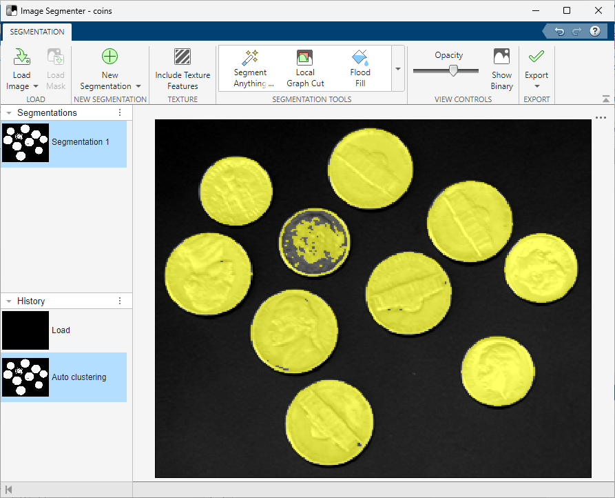 The image shows the coins with Auto Cluster applied.