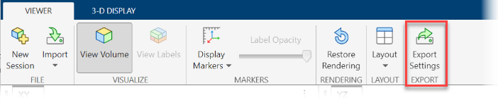 Export settings button in the app toolstrip