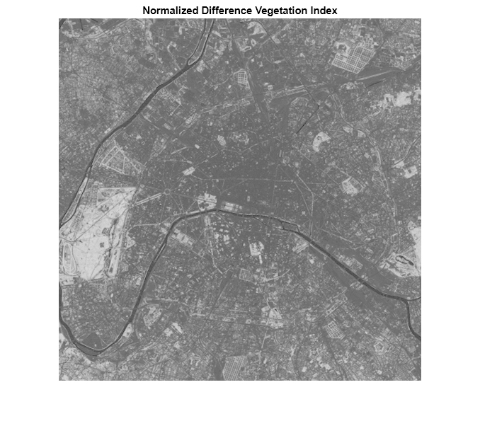 Figure contains an axes object. The hidden axes object with title Normalized Difference Vegetation Index contains an object of type image.