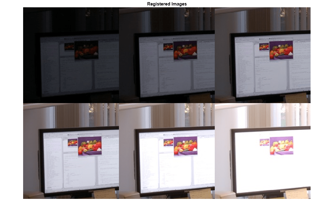 Figure contains an axes object. The hidden axes object with title Registered Images contains an object of type image.
