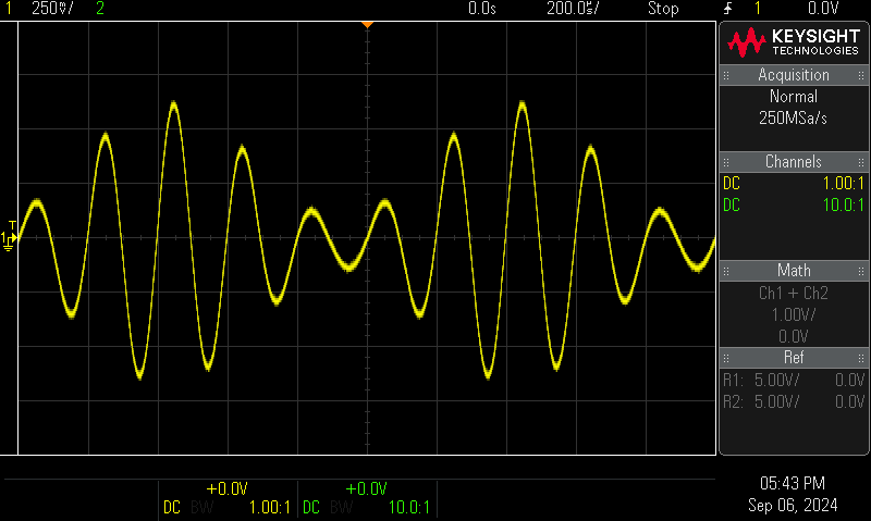 Oscilloscope display showing the generated waveform.