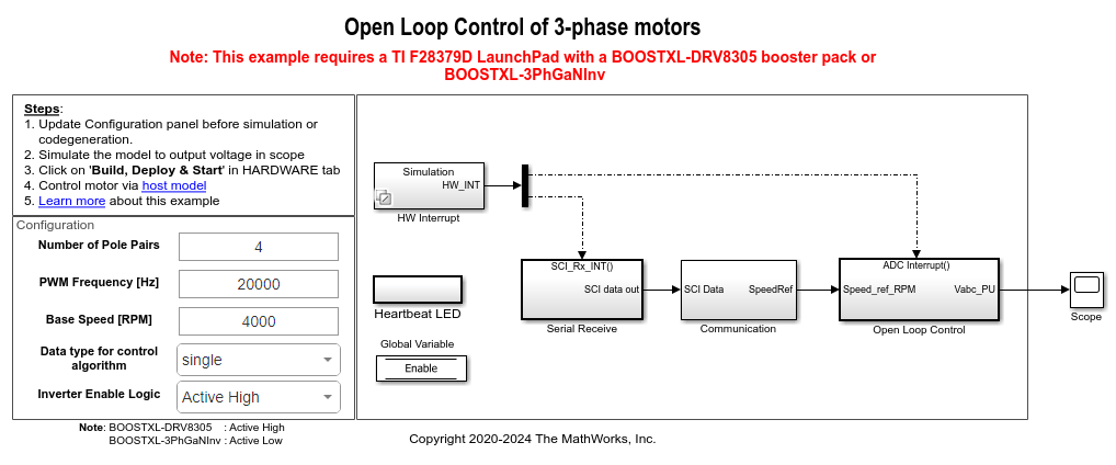 Run 3-Phase AC Motors in Open-Loop Control and Calibrate ADC Offset