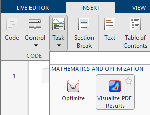 Live Editor tab showing the icon for Visualize PDE Results