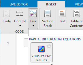 Visualize PDE Results task on the Live Editor tab