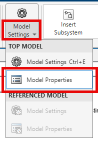 Model Properties option on the Simulink toolstrip.