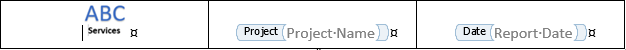 Header with three holes shown. The Logo is in the left hole, the Project Name in the center, and the Report Date in the right hole.