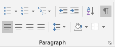 Microsoft Word toolbar section displaying paragraph formatting options, including bullet points, alignment, and line spacing.