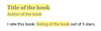 Template snippet showing book rating document part
