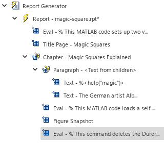 Outline pane with Figure Snapshot and Eval components displaying as children of the Chapter component.