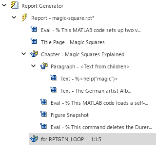 Outline in left pane with the for component shown as a sibling of the chapter component