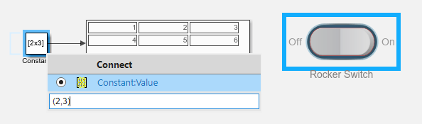 The Rocker Switch block connected to the element in the second row and third column of the matrix.
