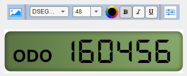 Display block in design mode, with the font size set to 48, the text in bold, and the text position offset