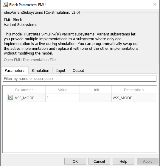 Export and Import Function Mockup Unit (FMU) from Model with Variant Subsystem Blocks