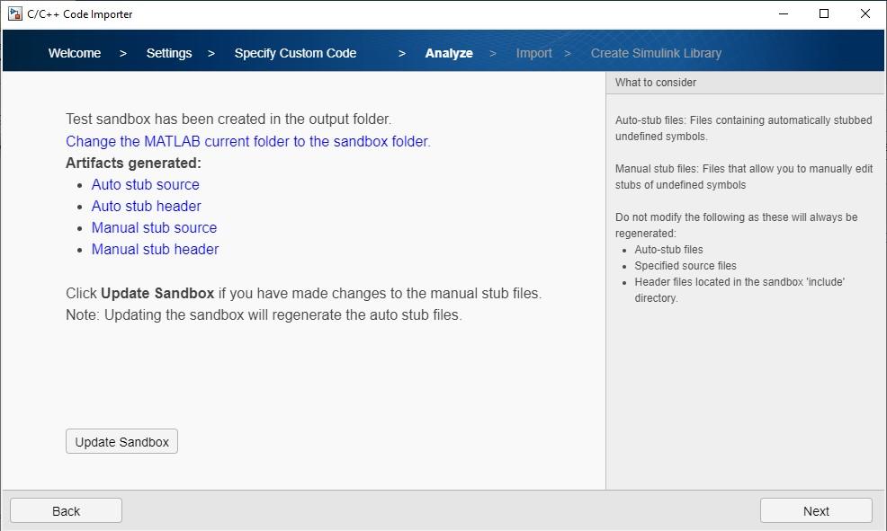 Custom code importer wizard tab showing that sandbox has been created