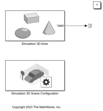 Simulink model with Simulation 3D Actor block and Simulation 3D Scene Configuration block