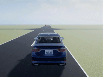 Simulation 3D Viewer window of Driving Scenario Designer app, displaying the variant scenario in 3D.