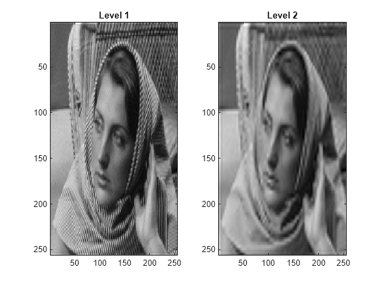 Figure contains 2 axes objects. Axes object 1 with title Level 1 contains an object of type image. Axes object 2 with title Level 2 contains an object of type image.