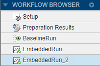 Screenshot of Workflow Browser showing a green check mark next to EmbeddedRun_2.