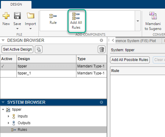 App toolstrip with the Add All Rules option highlighted as the second option in the Add Components gallery